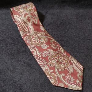 L'Atelier 100% Italian Silk Paisley Brown / Burgundy / Cream Men's Tie